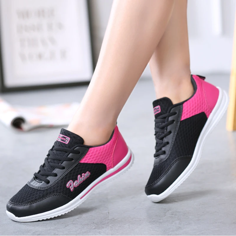 Casual Fashion Women's Sneakers Ventilation Mesh Soft Sole Workout Shoes Cotton Lace Up Anti-Skid Hiking Riding Flats In Summer