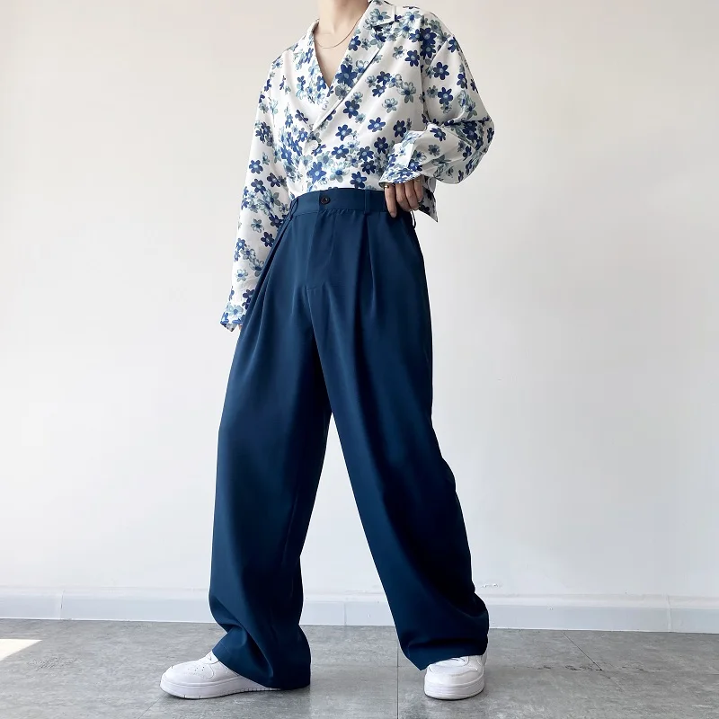 

Autumn New Fashion Wide-leg Mop Pants For Men Korean Streetwear Loose Straight High Rise Pants Casual Trousers Male Wearing B12