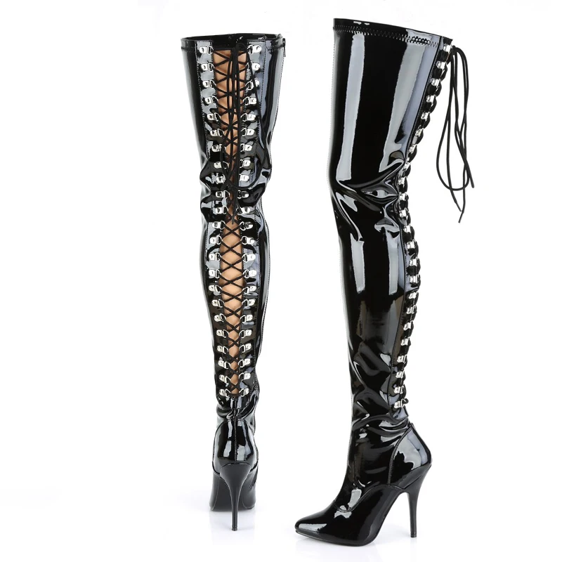 

Женские сапоги из искусственной кожи, на каблуке 12 см, со шнуровкой