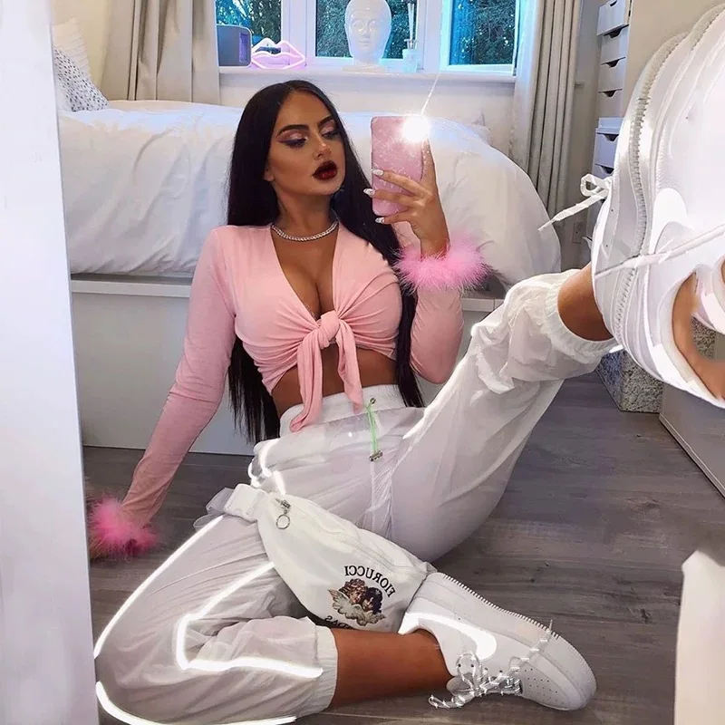 Дизайн манжет с перьями Y2K Женские топы Блузка Рубашка Ins Chic Женская сексуальная