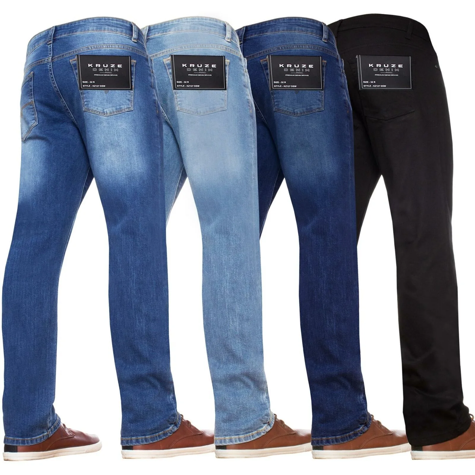 

Mens Basic Straight Leg Stretch Jeans New Denim Regular Big Tall All Waist