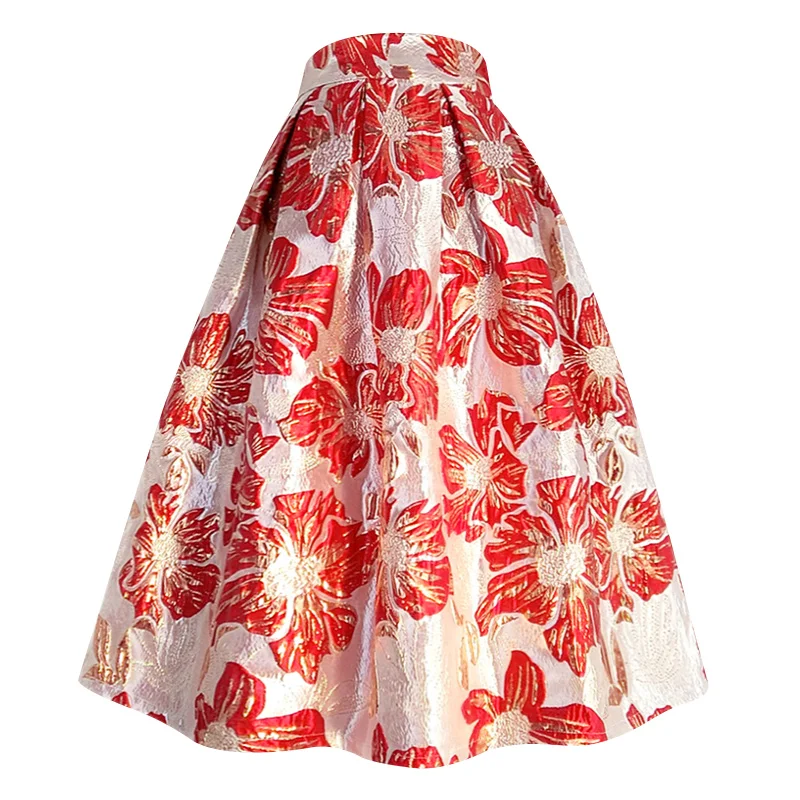 Spring 2023 New Retro Jacquard Embroidered Ball Gown Skirts Women High Waist Party Umbrella