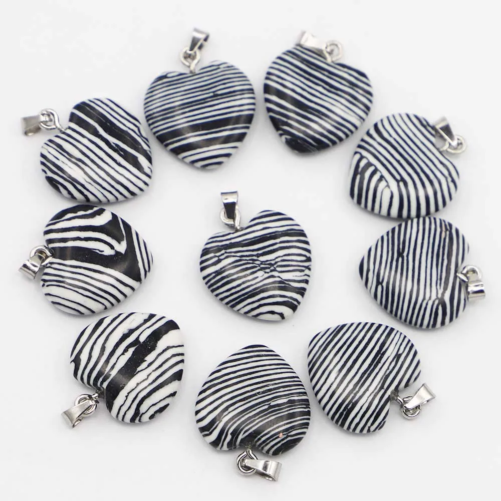 Free Shipping 20mm Natural Stone Love Necklace Pendant Heart Key Chain DIY Fashion Charm Jewelry Accessories Wholesale 24Pcs/Lot