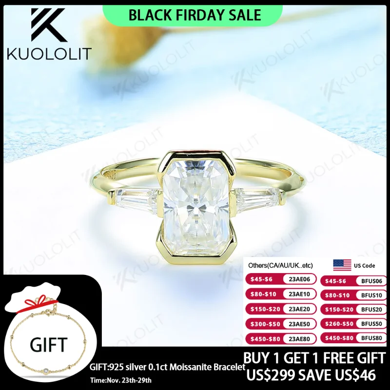

Kuolit 3CT кольца с муассанитом с сияющим вырезом для женщин, однотонный, 18 к 14 к 10 к, 925 серебро, желтое золото, юбилейная Свадьба Помолвка