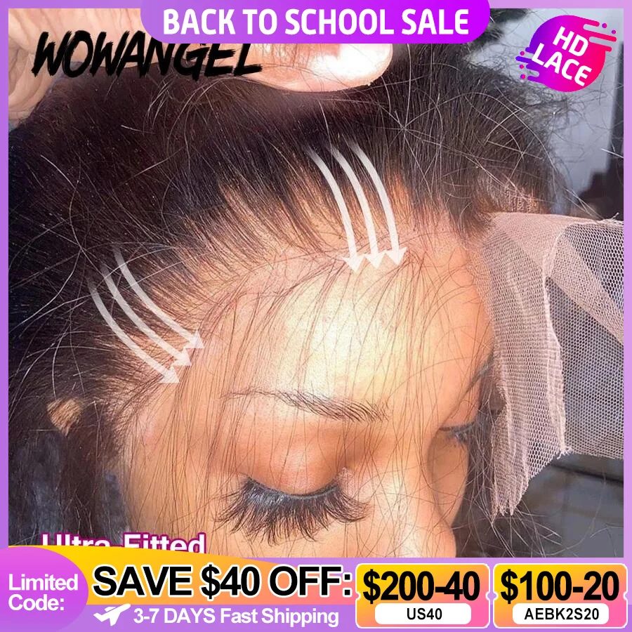 Wow Angel 13x6 HD Lace Frontal Wig Brazilian Straight Lace Front Human Hair Wig Deep Part Pre plucked Fitted Hairline Melt Skins