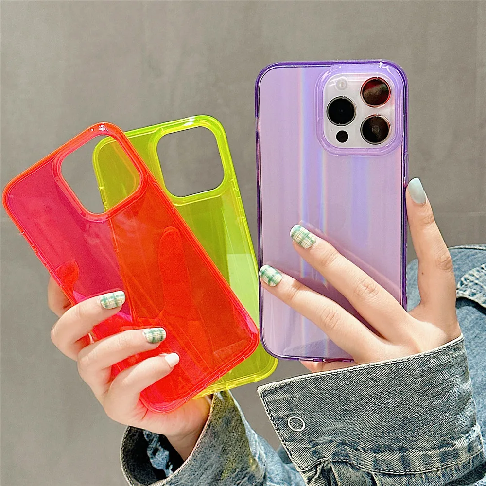 

Lovebay Luxury Soild Color Aurora Transparent Phone Case For iPhone14 13 11 12 Pro Max Glitter Soft Shockproof Back Bumper Cover
