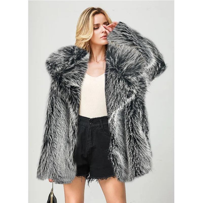 2022 Popular Autumn/winter New Fashion Imitation Fur Mid-length Faux Fur Coat Suit Warm Jacket Jaqueta Feminina Inverno