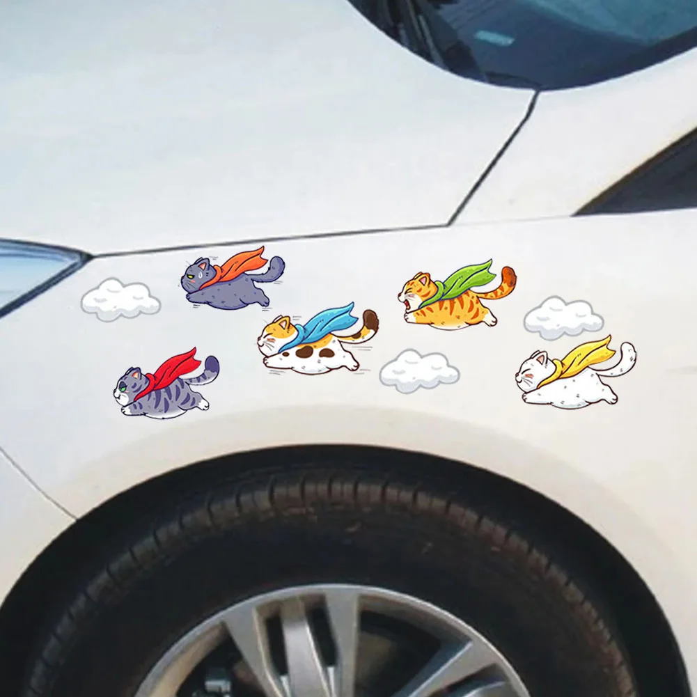 

2Pcs Universal Car Decals Cartoon Vinyl Sticker Flying Cats Self-Adhesive Auto Decoration Sticker for Helmet Bumper Tank Cover