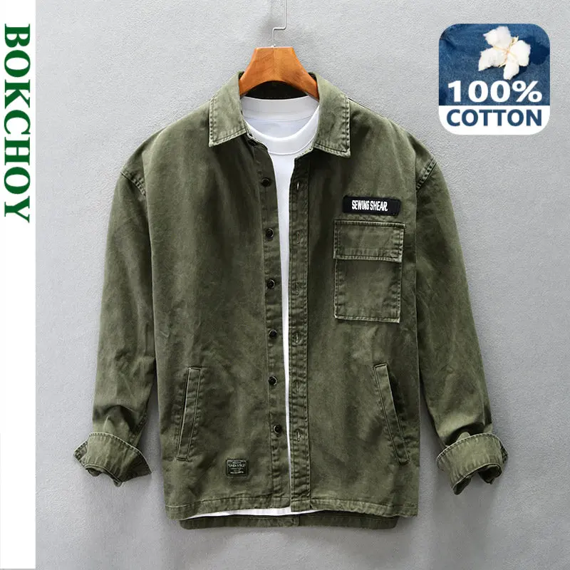 

2022 Autumn Winter New Men's Vintage Casual Pure Cotton Shirts Loose Retro Multi-pocket Comfortable Washing Craft Tops AZ743