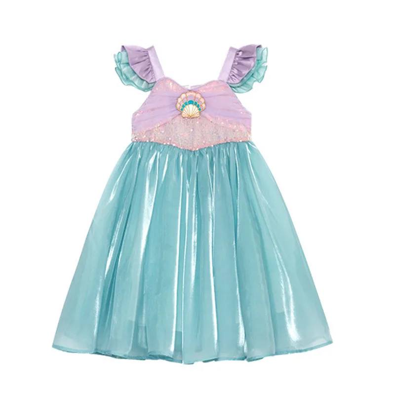 Летнее Платье Принцессы Ариэль Для Девочек В Корейском Стиле С Летящими Рукавами
