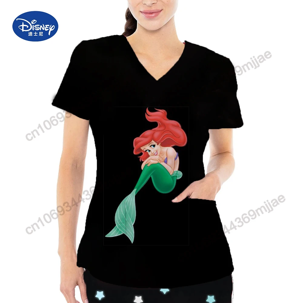 

Disney Women T-shirts for Women Summer 2023 V-neck Women's T-shirt Pocket Clothing Female Woman Clothes Graphic Tee Tshirt Yk2
