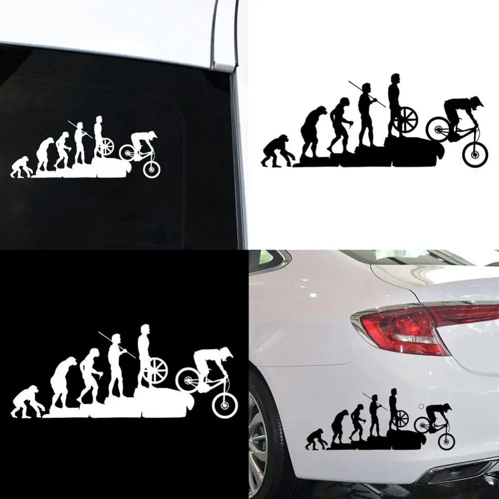 

22.8 x 9.5cm Stylish Car Cover Scratch Decals Funny Human Evolution MTB Bike Car Vehicle Reflective Decals Sticker Decoration
