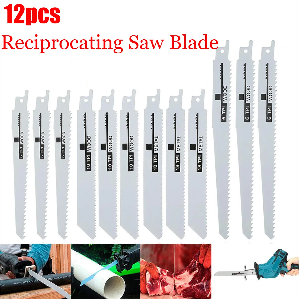 

12pcs Reciprocating Saw Blades Saber Saw Handsaw Multi Saw Blade for Cutting Wood Metal for Bosch Makita Dewalt DIY Tools