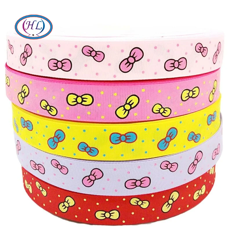 

HL 5 yards 1" mix color printed bowknot grosgrain ribbon wedding christmas decoration products for hair bows belt A077