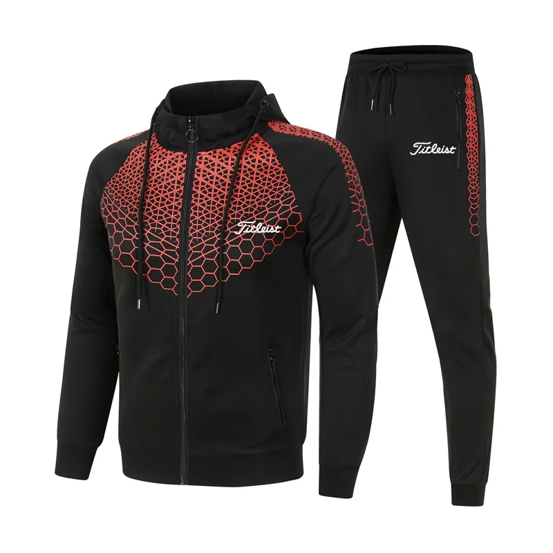 

2023 new golf print spring and autumn casual pullover three sets of color sweatshirt + pants fashion suit