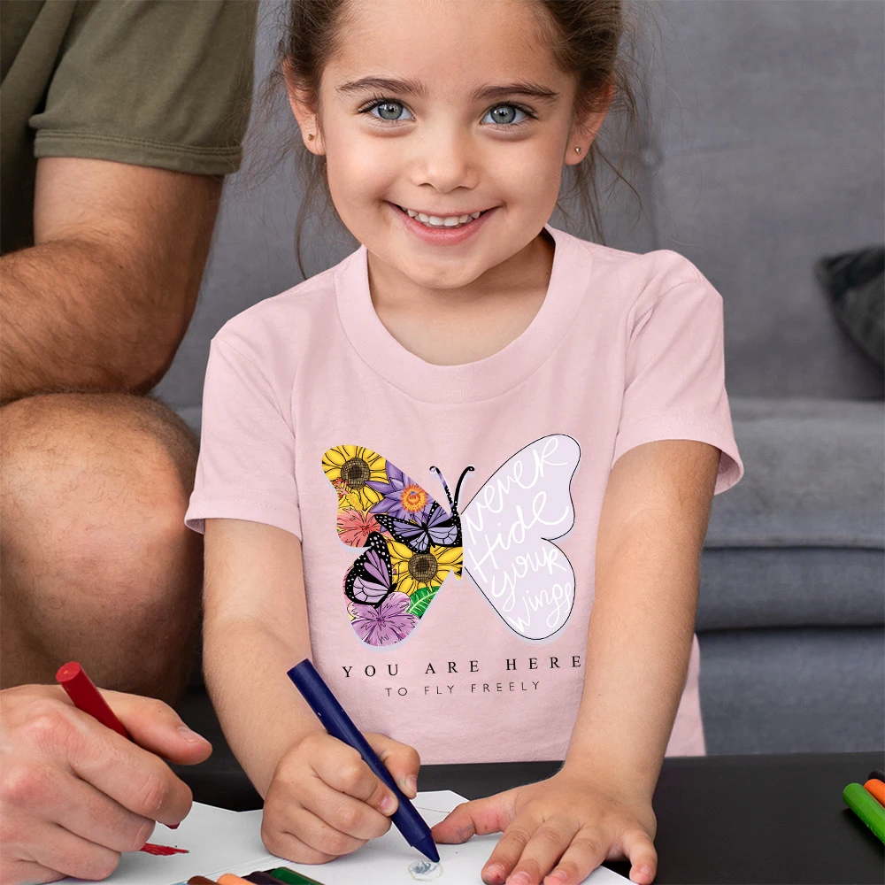 

Butterfly Aesthetic Children Girls Clothes Pink T-shirt Fashion 2022 Streetwear Casual Kids Tops Comfy Simple T Shirt Versatile