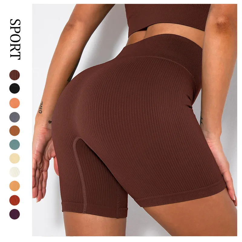 

Шорты женские в рубчик с завышенной талией, тонкие облегающие спортивные штаны с эффектом пуш-ап для бега, фитнеса, спортзала, летние