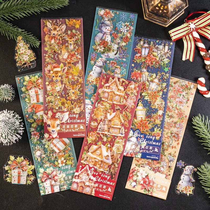 

2 Pcs Vintage Holiday Snowman Fireworks Handbook Phone Case Material Stickers DIY Stationery Scrapbooking Collage Album Craft