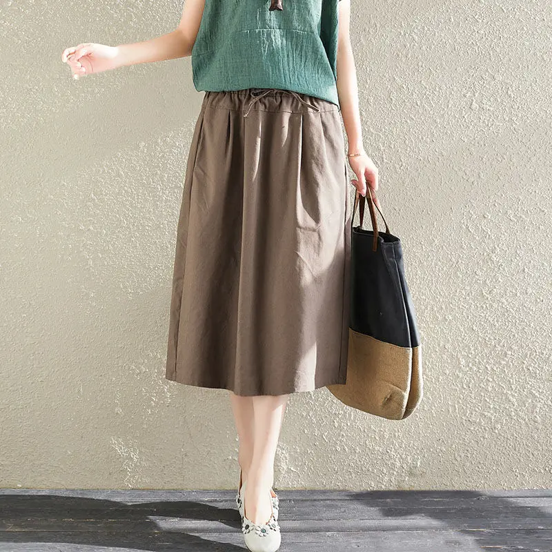 Юбка женская универсальная средней длины Модная хлопковая однотонная простая