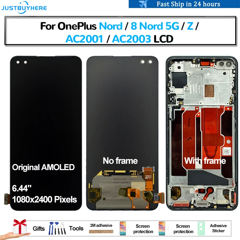 

Original AMOLED For OnePlus Nord 8 Nord 5G Z AC2001 AC2003 Pantalla lcd Display Touch Panel Screen Digitizer Assembly Replacemen