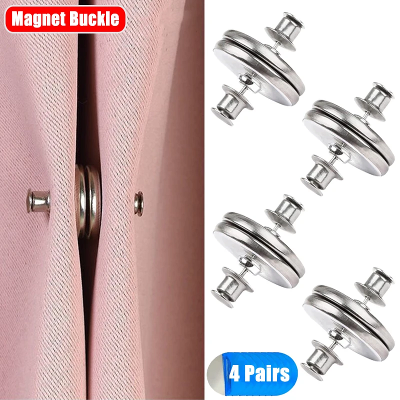 

4 Pairs Detachable Curtain Magnetic Buckles Nail Free Window Curtain Close Magnet Button Adjustment Metal Curtain Buckle Holders