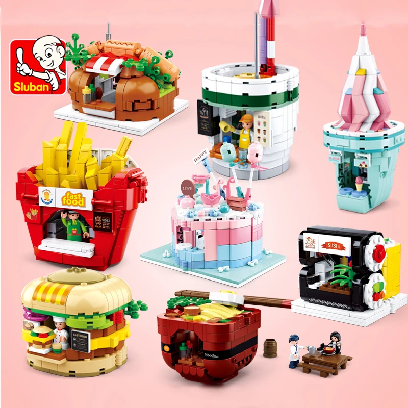 

Mini City Shops Street View Compatible Architecture Food Market House Restaurant Model Building Blocks Kit Toys