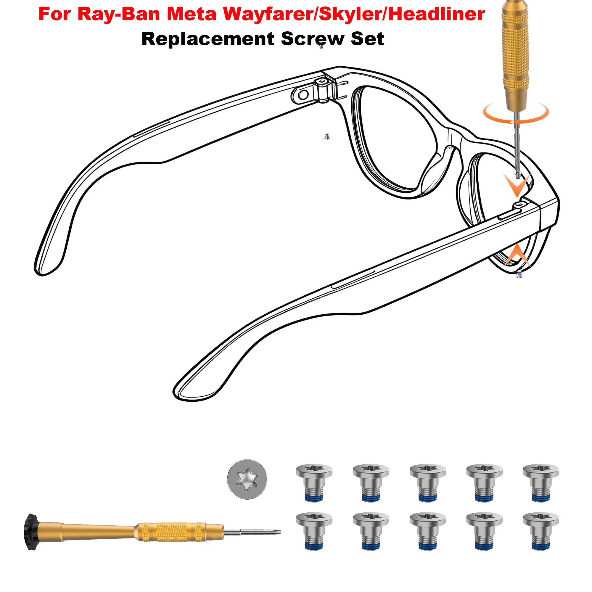Фото Набор отверток и винтов для умных очков Ray-Ban Meta Wayfarer/Skyler/Headliner Gen 2 и Oakley Meta HSTN, сменные аксессуары №1
