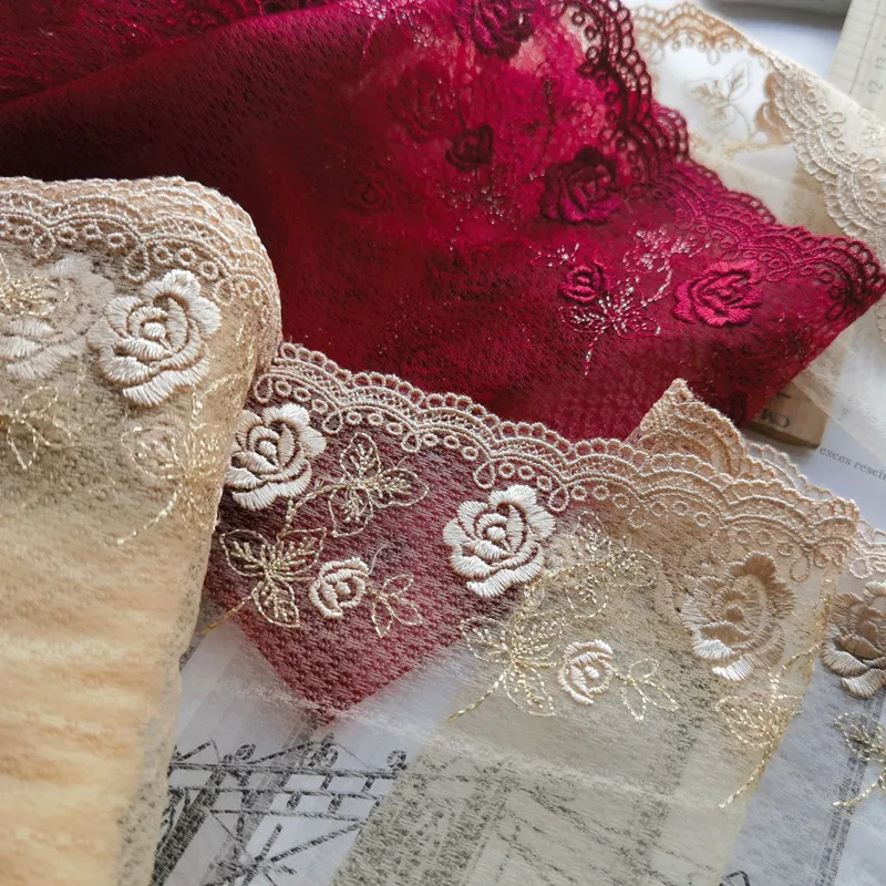 

30 Yards Exquisite Apricot Red Tulle Embroidered Mesh Lace Trimmings Dress Accessories Lace Sofa Curtain Sewing Crafts Fabric