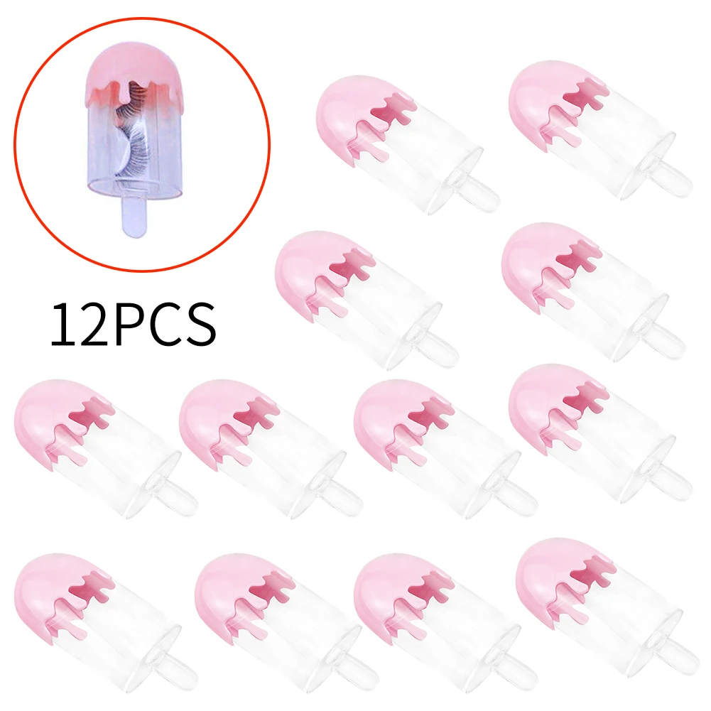 

12pcs Gift Portable Popsicle Shaped Salon Plastic Travel Protection Eyelash Storage Case Cosmetic Tool Home Empty Box Packaging