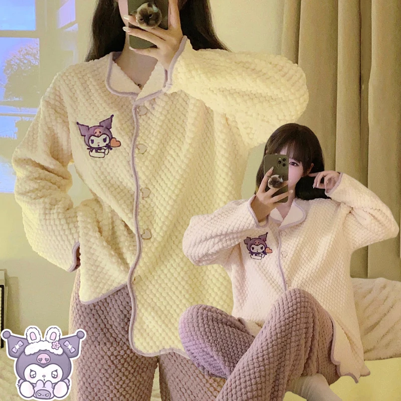 

Kawaii Sanrio Kuromi серия мультфильмов Хлопковая пижама зимний утепленный костюм милые девушки Модная Домашняя одежда Y2K комплекты одежды