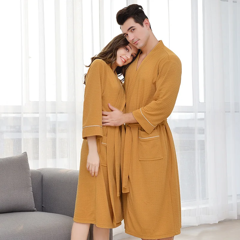 Men's Bathrobe Home Wear Waffle Pajama Bathrobe For Couple Sleepwear Home Clothes Robe Warm Robes For Sleeping Long Bathrobe