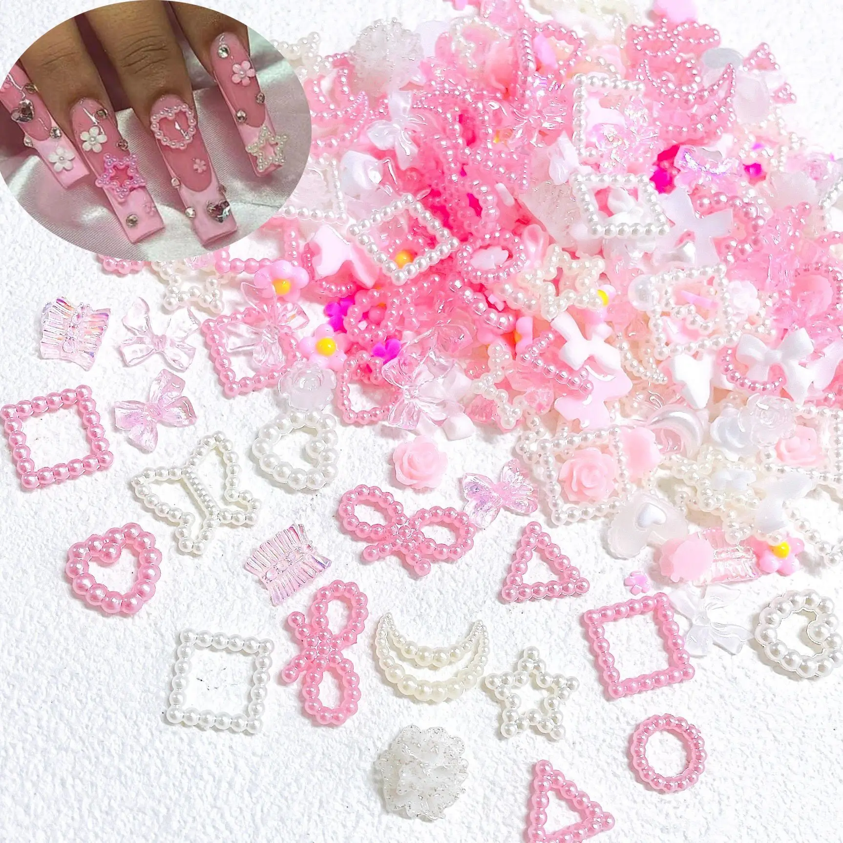 

50 шт., 9 стилей, кавайные искусственные ногти из смолы, милые цветы, банты, животные, украшения для ногтей, классические аксессуары «сделай сам»