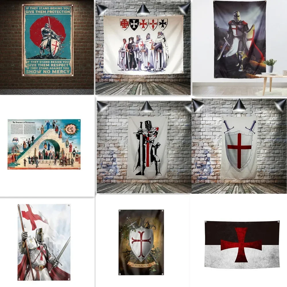 Masonic Knights Templar Art Poster Wall Hanging Flag Tapestry Medieval Armor Warrior Banner Painting Home Decor Sticker