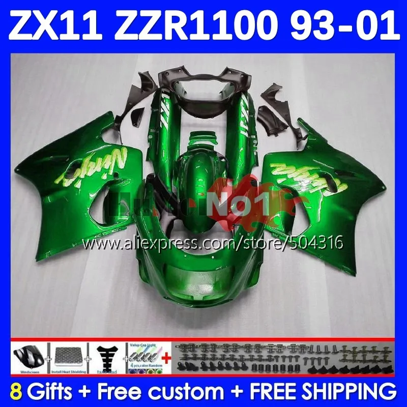 

Body Kit For KAWASAKI NINJA ZX 11R 11 ZX11 ZX-11 R 0MC.129 ZX-11R gloss green ZX11R 93 94 95 96 97 98 99 00 01 1993 2001 Fairing
