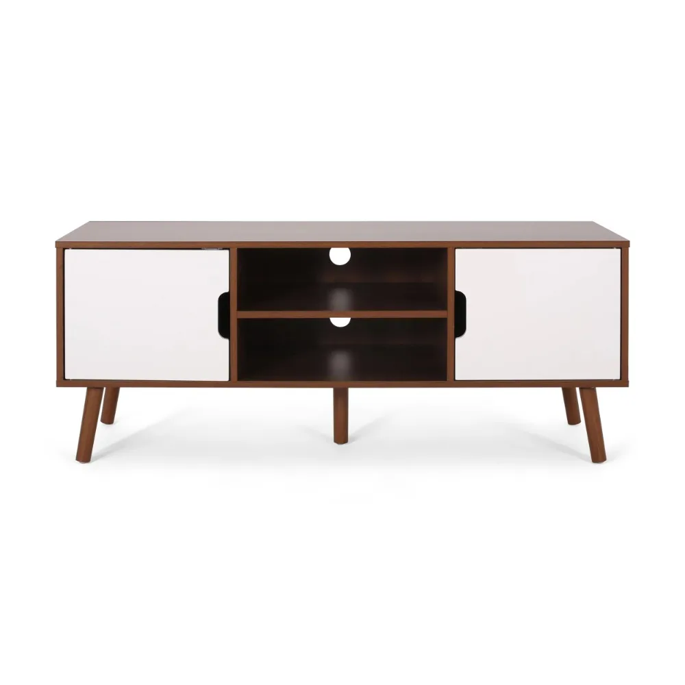 

Medieval modern TV bench with 2 doors and 2 shelves, walnut, white