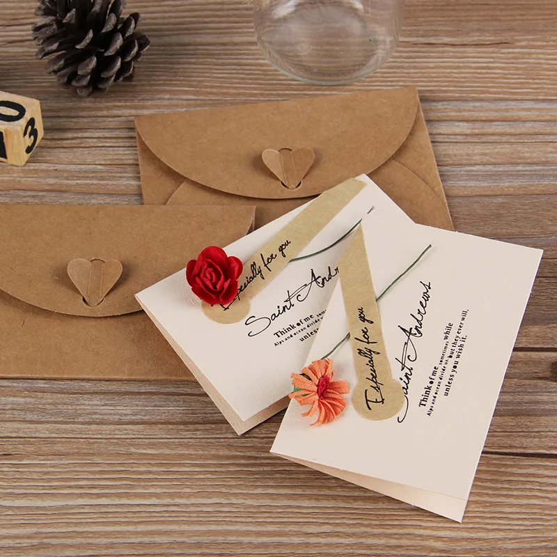 

10pcs/set Mother‘s Day Dry Flowers Gifts Card Wedding Greeting Cards Dried Vintage Kraft Paper DIY Wishes Birthday Card