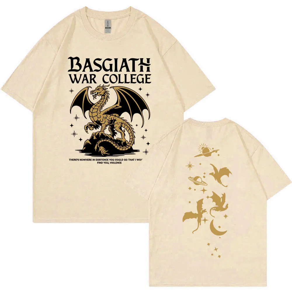 Фото Двусторонняя футболка Fourth Wing Dragon Rider Basgiath War College, винтажные модные футболки в стиле Харадзюку, мужские хлопковые футболки большого размера №5