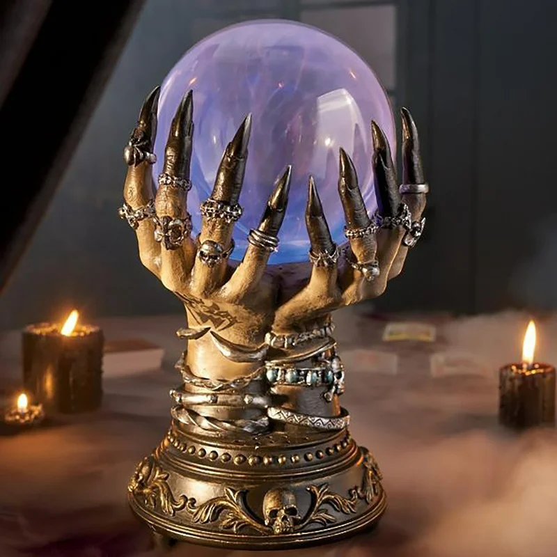 

Хрустальный шар на Хэллоуин, креативный светящийся роскошный Небесный волшебный череп, плазменный шар на палец, призрак, украшение для дома