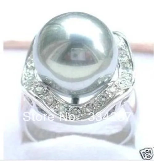 

14MM GREY SHELL PEARL SILVER COLOR RING 925