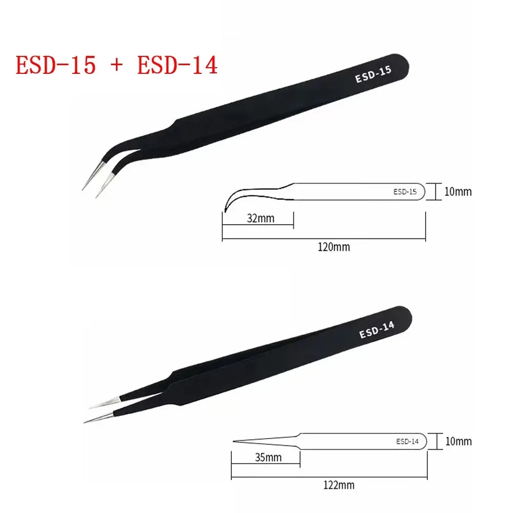 Набор антистатических пинцетов из нержавеющей стали ESD, набор инструментов для обслуживания и ремонта, антистатический инструмент для изготовления моделей, набор ручных инструментов, набор близнецов