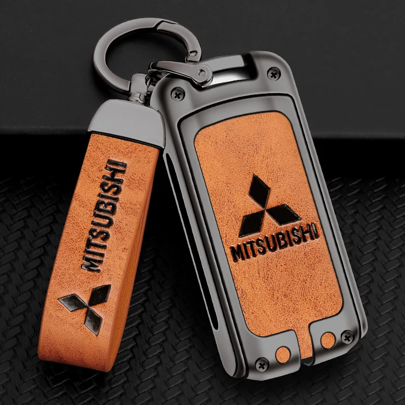 

Alloy+Leather Car Key Cover For Mitsubishi Pajero Outlander 3 L200 ASX Eclipse Cross Sport Lancer Car Key Case Car Accessories