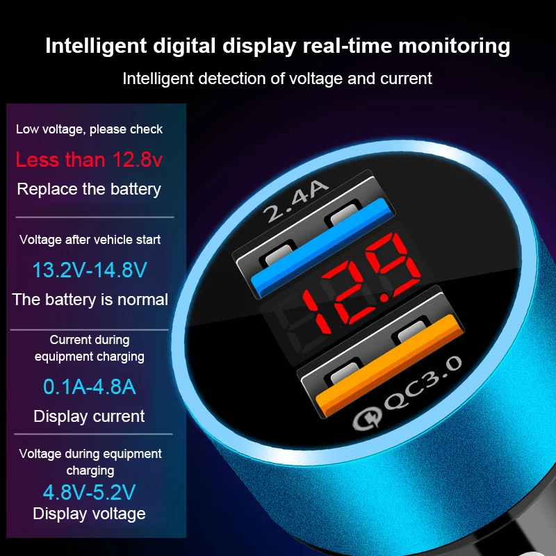 

Universal Car Charger Dual Usb Digital Display Car Charger Adapter Portable Car Accessories Multifunctional Cigarette Lighter