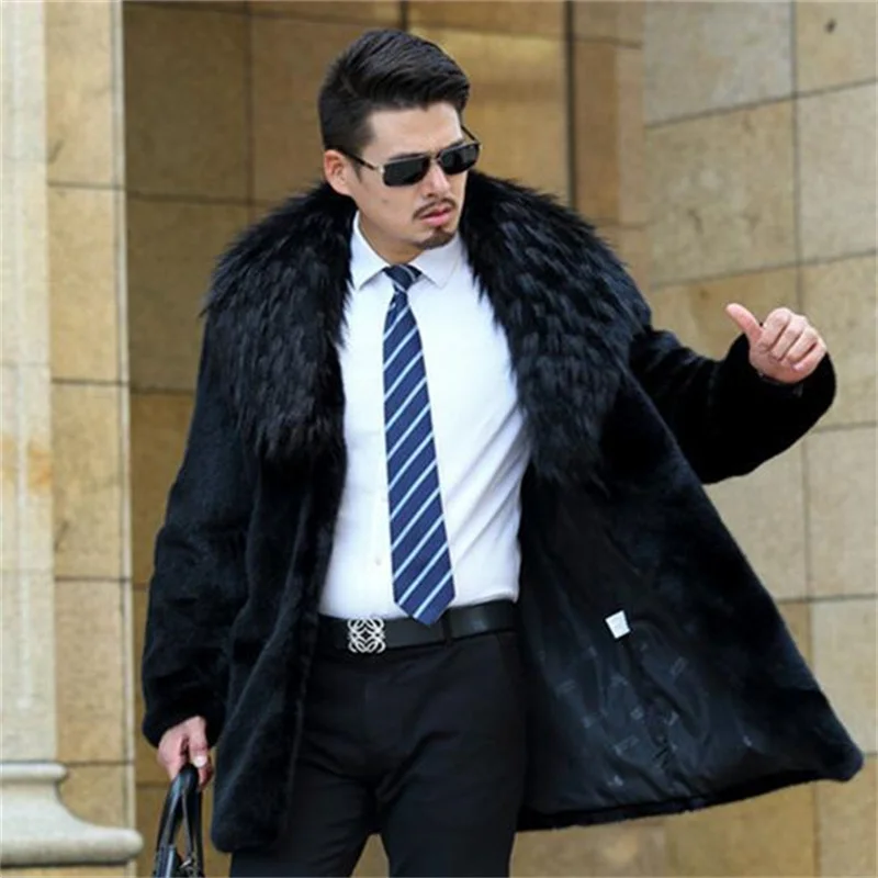 Autumn black faux mink fur leather jacket mens winter thicken warm fur leather coat men loose jackets fashion B185