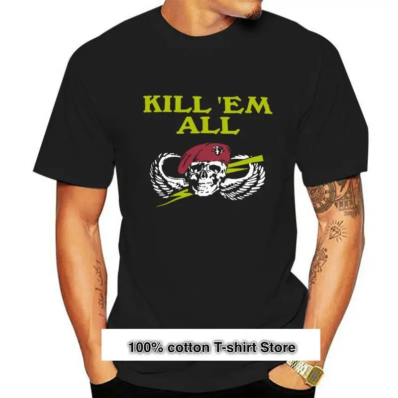 

Camiseta militar Vintage de Kill 'EM All Skull And Crossbones para hombre, camisa estilo Harajuku Hip Hop, nuevo diseño