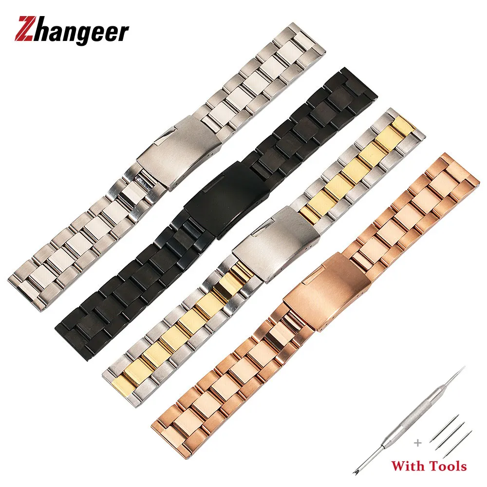 

18 20 22mm 24mm 26mm 28mm 30mm Solid Stainless Steel Watch Band Straight End Bracelet Folding Buckle Watch Strap Dropshipping