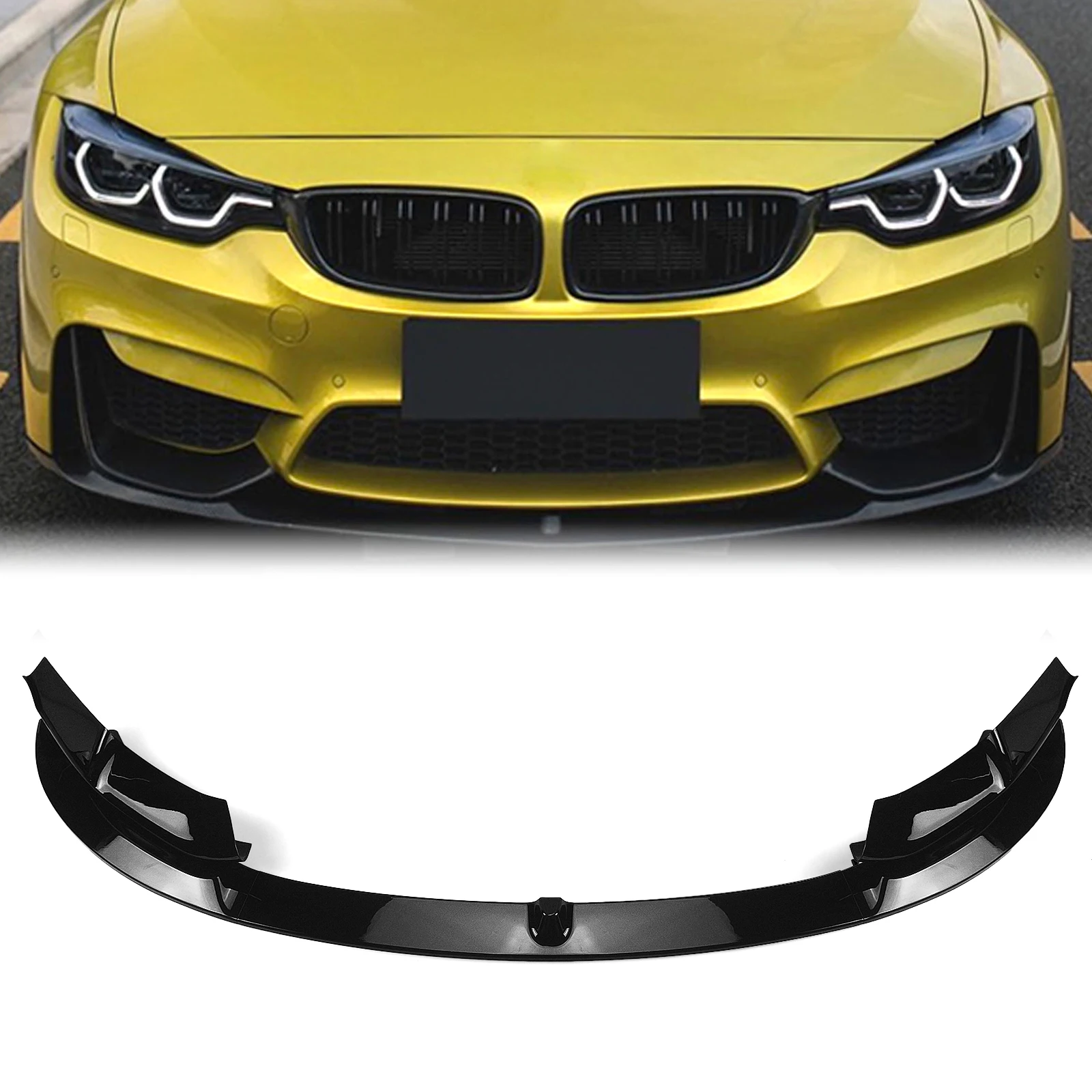 

For BMW F80 M3 F83 F82 M4 2015-2020 Only Gloss Black/Carbon Fiber Look Front Bumper Spoiler Lip+Side Air Vent Cover Splitter Kit