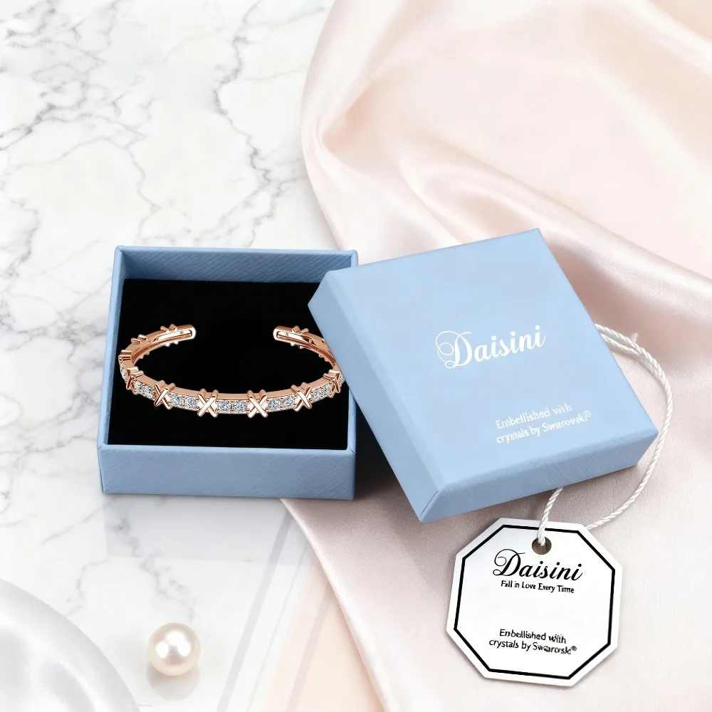 Браслет-манжета с кристаллами Swarovski в форме буквы X, модный браслет для женщин и мужчин, белый, многослойный, для вечеринок и повседневной носки, очаровательное украшение (art.: 3920cee8a2336) - 3920cee8a2336