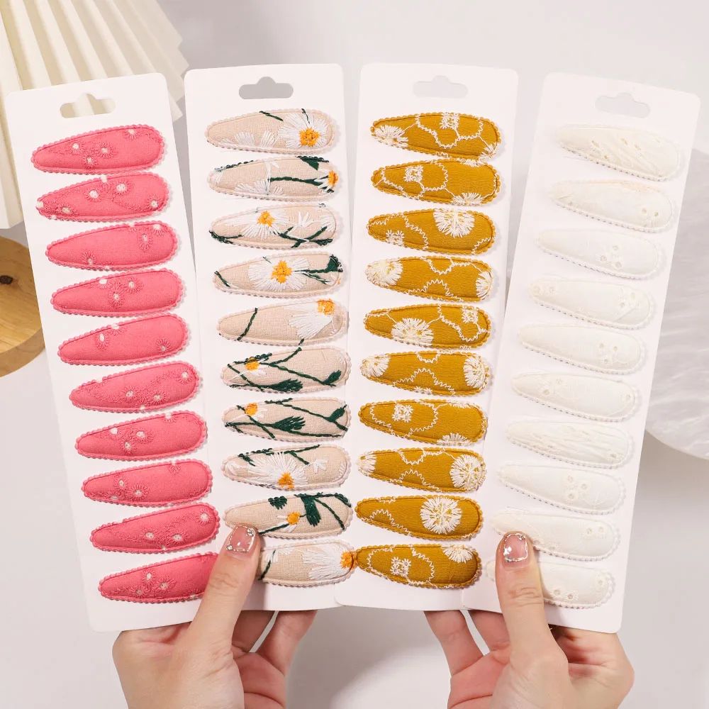 

10Pcs/Set Cute Floral Print Snap Hair Clips for Kids Waterdrop Shape BB Hairpins Barrettes Women Girls Headwear Hair Accessories