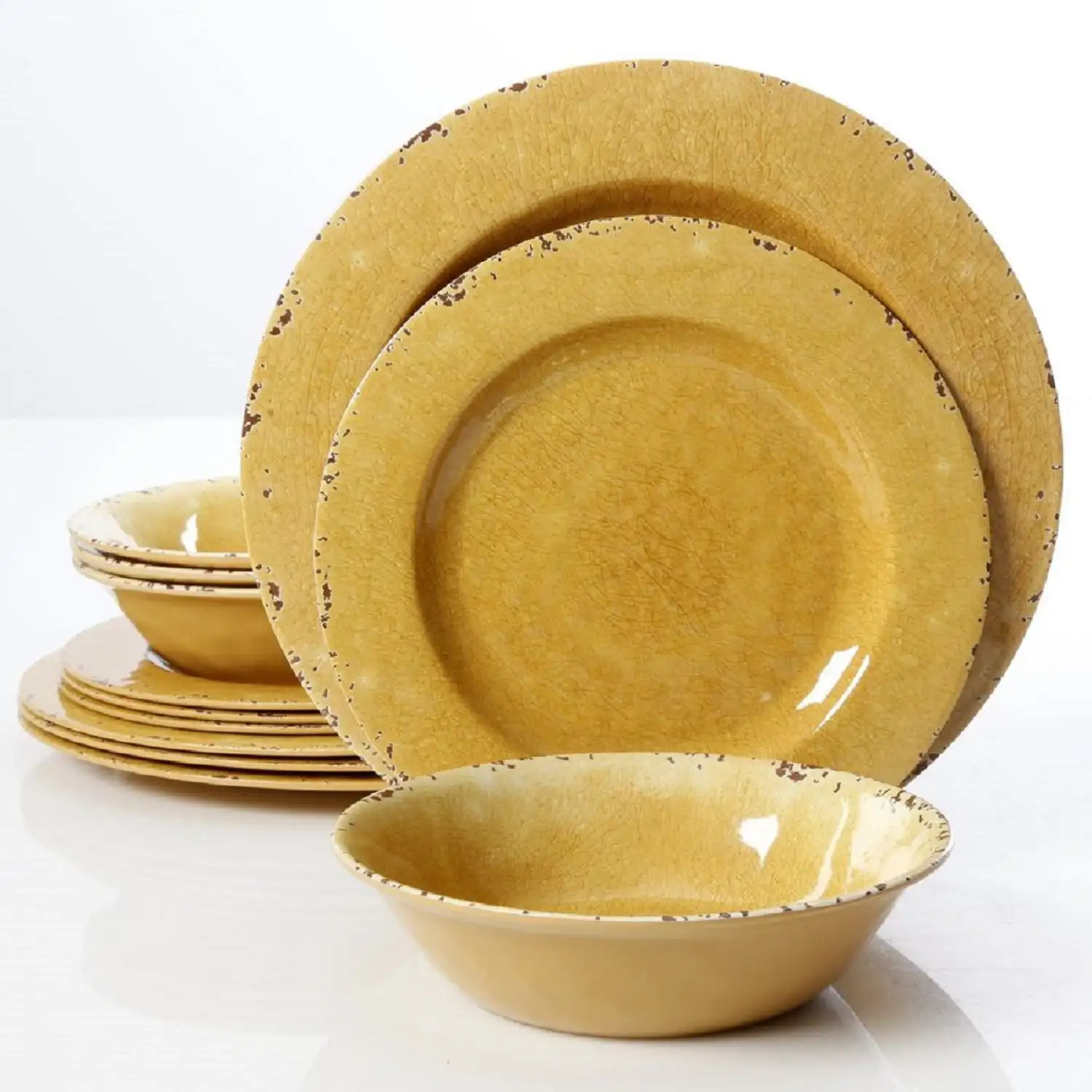 

Studio Mauna Crackle 12 Pc. Melamine Dinnerware Set, Yellow