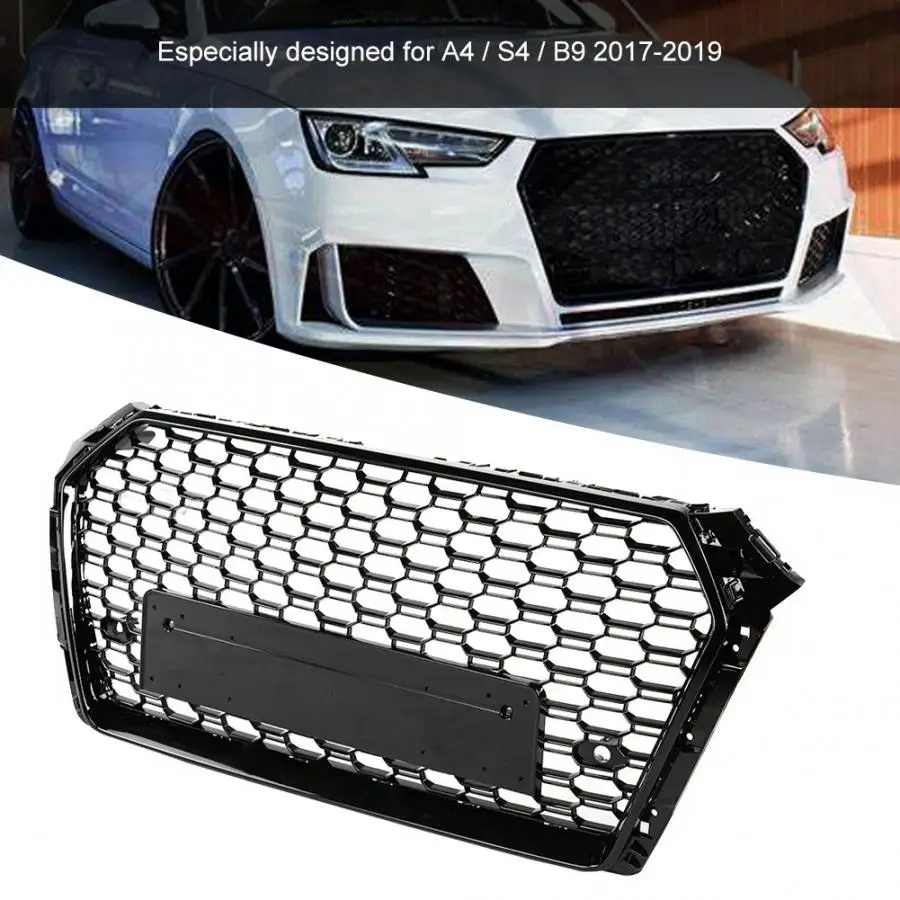 

For RS Style Front Bumper Mesh Hood Grill Glossy Black For Audi A4 S4 B9 2017 2018 2019 Car-styling Front Bumper Grille